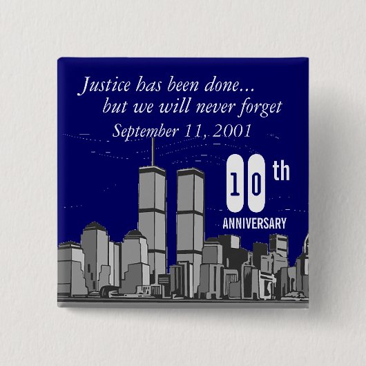 9-11 tiende Jubileum Vierkante Button 5,1 Cm (Voorkant)