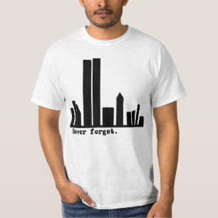9-11 Vergeet NY Skyline Tshirts, Buttonnen nooit T-shirt