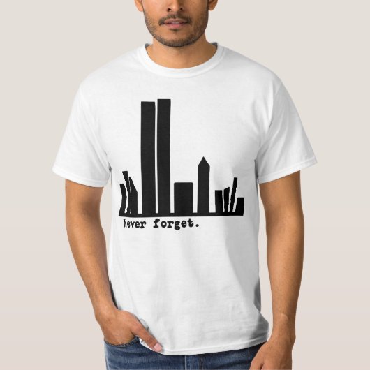 9-11 Vergeet NY Skyline Tshirts, Buttonnen nooit T-shirt (Voorkant)