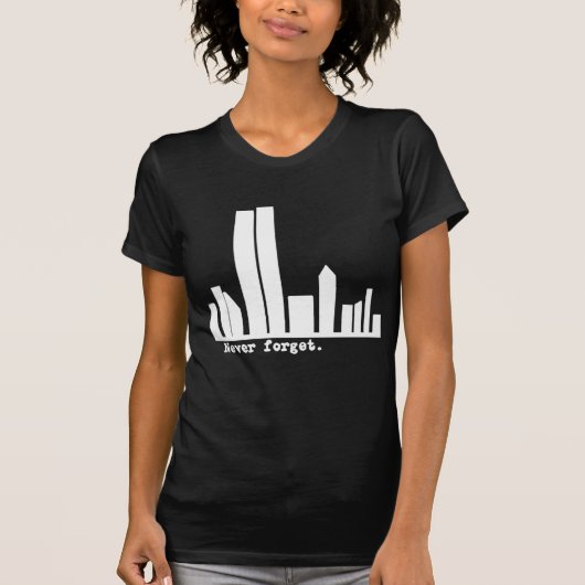 9-11 Vergeet NY Skyline Tshirts, Buttonnen nooit T-shirt (Voorkant)