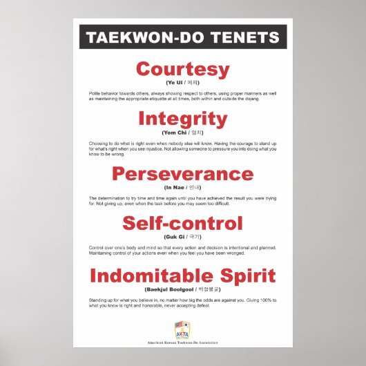 9-1 AKTA Taekwon-Do Tenets Poster (Voorkant)