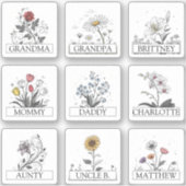 9 Aangepaste gastlijstnamen Schattige Mooie Bloeme Sticker (Voorkant)