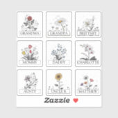 9 Aangepaste gastlijstnamen Schattige Mooie Bloeme Sticker (Vel)