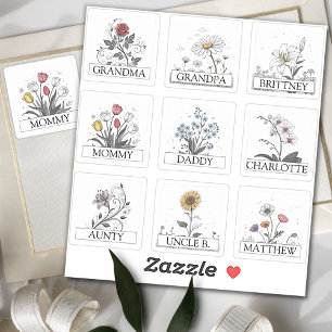 9 Aangepaste gastlijstnamen Schattige Mooie Bloeme Sticker