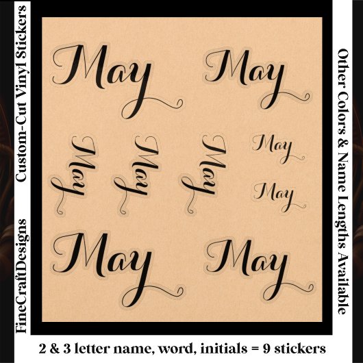9 Aangepaste naam woord, 2-3 letters Elegant Schri Sticker