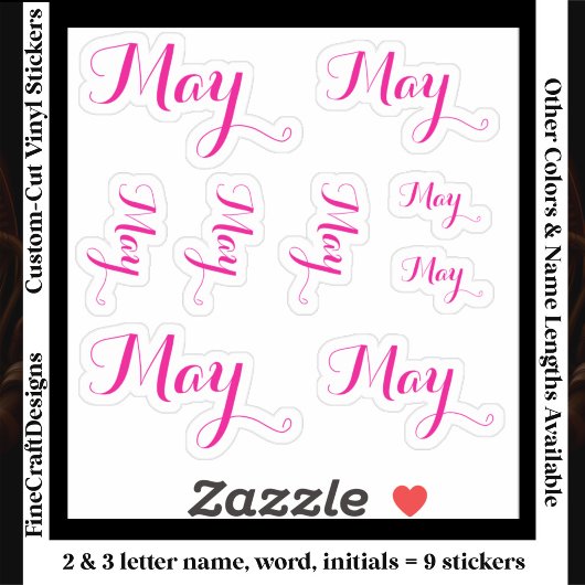 9 Aangepaste naam woord, 2-3 letters Elegant scrip Sticker