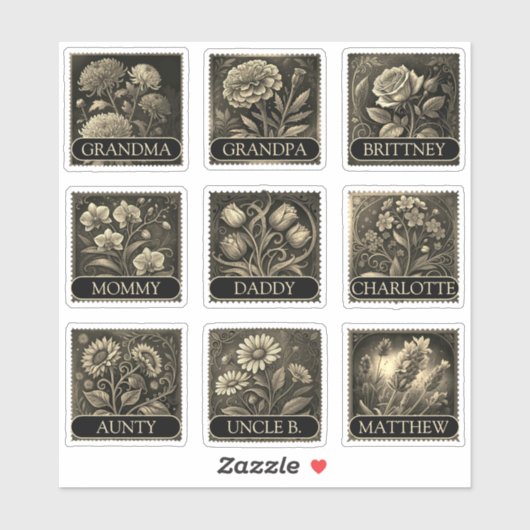 9 Aangepaste namen van gastenlijsten Flowers Antie Sticker (Vel)