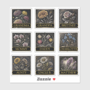 9 Aangepaste namen van gastenlijsten Flowers Antie Sticker