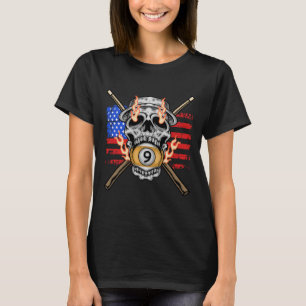 9 Ball biljart poolspeler Amerikaanse vlag schedel T-shirt