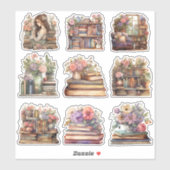 9 Bloemen  Boeken pastel Waterverven stickers (Vel)