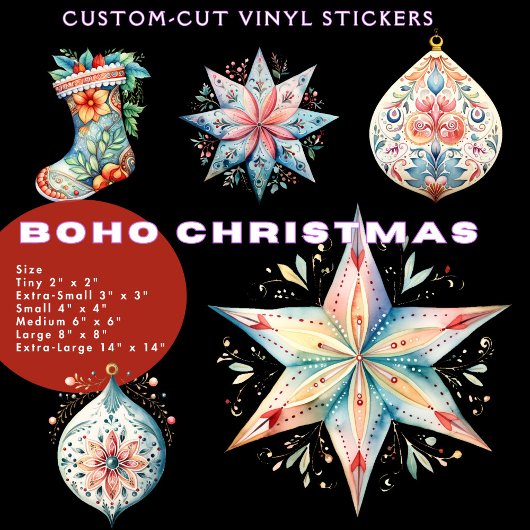 9 Boho Christmas Custom-Cut Vinyl Sticker