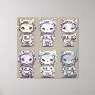 9 Chibi Astronaut Katjes Ruimtevaart Bemanning Canvas Afdruk