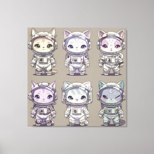 9 Chibi Astronaut Katjes Ruimtevaart Bemanning Canvas Afdruk (Voorkant)