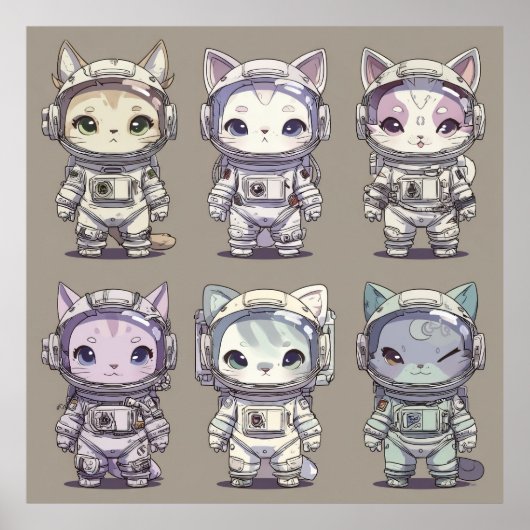 9 Chibi Astronaut Katjes Ruimtevaart Bemanning Poster (Voorkant)