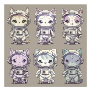 9 Chibi Astronaut Kittens Ruimte Bemanning Foto Afdruk