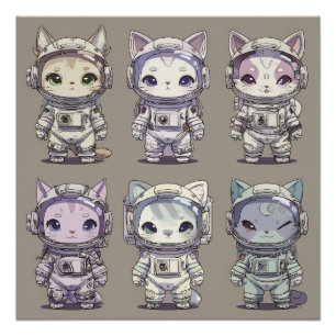 9 Chibi Astronaut Kittens Ruimte Bemanning Perfect Poster