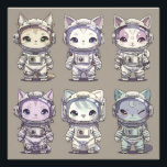 9 Chibi Astronaut Kittens Space Crew Foto Afdruk<br><div class="desc">Nine irresistibly cute chibi-style kittens suited up as tiny astronauts stare back with enormous sparkling eyes and unique expressions ranging from wide-eyed wonder to cheeky wink and teary pout. Fluffy ears poke through custom helmets, colorful fur patterns shine (cream tabby, lilac-point, moon-phase gray, etc.), and each suit features crisp details:...</div>
