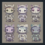 9 Chibi Astronaut Kittens Space Crew Perfect Poster<br><div class="desc">Nine irresistibly cute chibi-style kittens suited up as tiny astronauts stare back with enormous sparkling eyes and unique expressions ranging from wide-eyed wonder to cheeky wink and teary pout. Fluffy ears poke through custom helmets, colorful fur patterns shine (cream tabby, lilac-point, moon-phase gray, etc.), and each suit features crisp details:...</div>