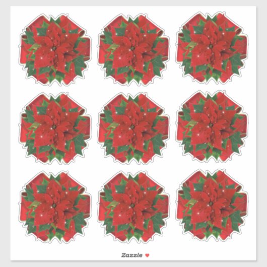 9 Crush Proof Poinsettia Gift Wrap Bows 4 Mailing Sticker (Vel)