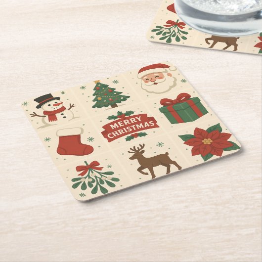 9 Cute Merry Christmas Images Kartonnen Onderzetters (Schuin)