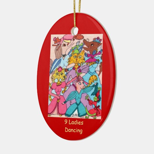 9 Dames dansen Keramisch Ornament (Links)