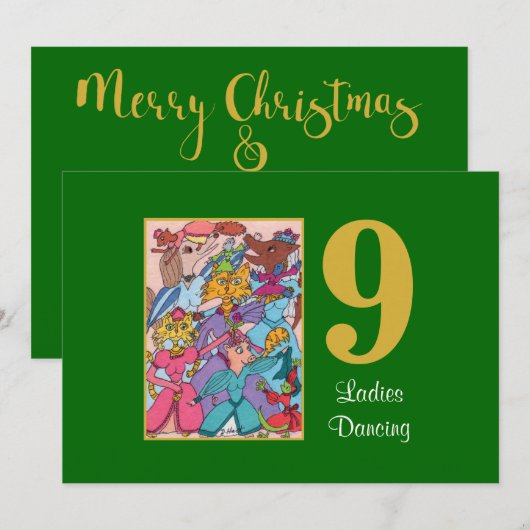 9 Dames Dansen Leuke Dieren Custom Christmas Feestdagenkaart (Voorkant / Achterkant)