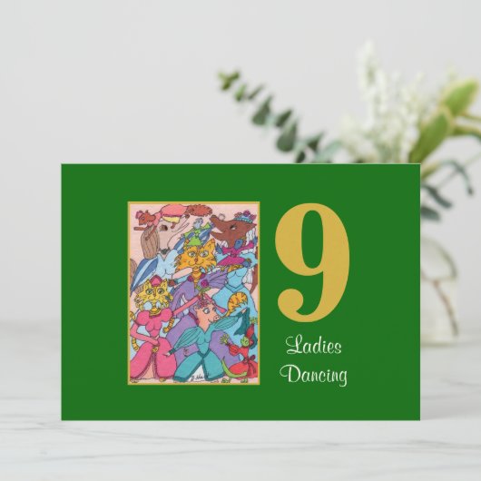 9 Dames Dansen Leuke Dieren Custom Christmas Feestdagenkaart (Staand voorkant)