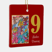 9 Dames dansende kalkoenen & Typografie Keramisch Ornament (Rechts)