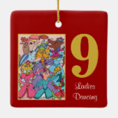 9 Dames dansende kalkoenen & Typografie Keramisch Ornament (Achterkant)