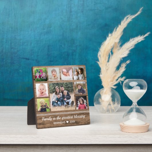 9 Familie Foto collage Citaat Rustic Brown Wood Fotoplaat (Insitu)