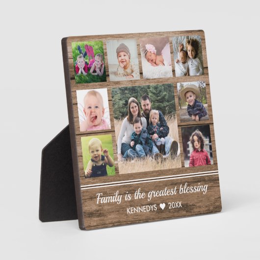 9 Familie Foto collage Citaat Rustic Brown Wood Fotoplaat (Voorkant)