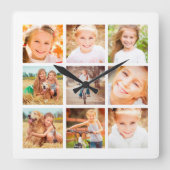 9 Familie Foto Collage White Vierkante Klok (Voorkant)