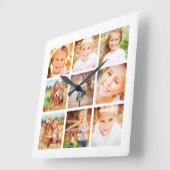 9 Familie Foto Collage White Vierkante Klok (Hoek)