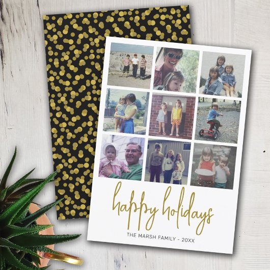 9 Foto Black en Gold Stippen - Kerstmis Feestdagenkaart