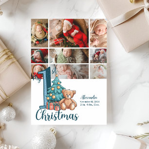 9 Foto Blauwe Teddy Baby 1e Kerstmis Feestdagenkaart
