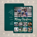 9 Foto Blauwgroen Groen Vrolijk Kerstfeest Modern  Folie Feestdagenkaart<br><div class="desc">Verstuur stijlvolle vrolijke groeten en deel 9 van je favoriete afbeeldingen met een aangepaste fotocollage blauwgroen en een gouden folie voor roos. Alle tekst op deze sjabloon is eenvoudig aan te passen om alle formuleringen op te nemen, zoals vrolijk kerstfeest, Prettige feestdagen, seizoensgroeten, nieuwjaarschaafjes, enz. (AFBEELDING PLACEMENT TIP: een gemakkelijke...</div>