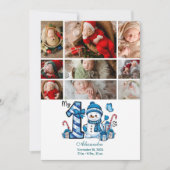 9 Foto Blue Snowman Eerste Kerstmis Feestdagenkaart (Voorkant)