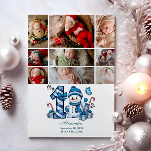 9 Foto Blue Snowman Eerste Kerstmis Feestdagenkaart
