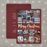 9 Foto Bourgondië Vrolijk Kerstfeest Moderne Colla Folie Feestdagenkaart<br><div class="desc">Verstuur stijlvolle, vrolijke groeten en deel 9 van je favoriete afbeeldingen met een speciale fotocollage burgundy en gouden folie vakantiekaart. Alle tekst op deze sjabloon is eenvoudig aan te passen om alle formuleringen op te nemen, zoals vrolijk kerstfeest, Prettige feestdagen, seizoensgroeten, nieuwjaarschaafjes, enz. (AFBEELDING PLACEMENT TIP: een gemakkelijke manier om...</div>