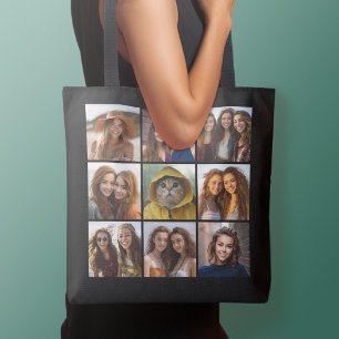 9 Foto Collage Aangepast monogram Ruilkleur Achter Tote Bag