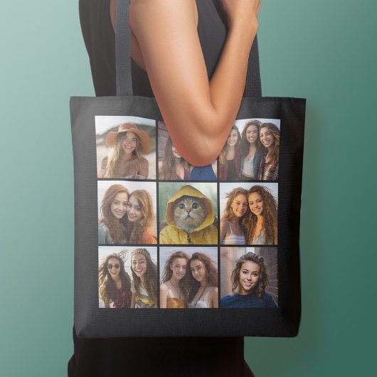 9 Foto Collage Aangepast monogram Ruilkleur Achter Tote Bag