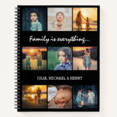 9 Foto Collage Aangepaste Tekst Familie is Alles Notitieboek (Voorkant)
