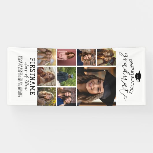 9 Foto Collage Afstuderen Modern Minimaal Wit Spandoek (Horizontaal)