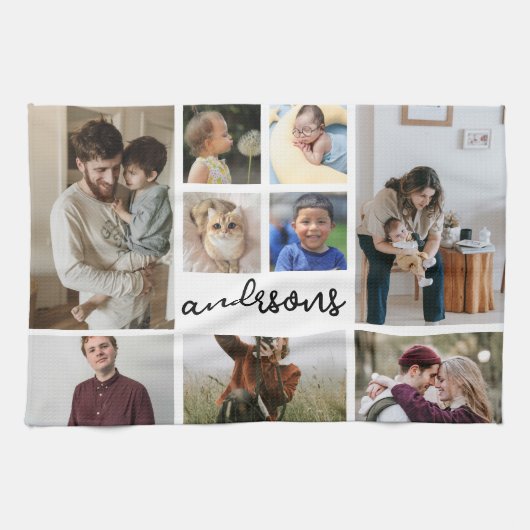9 Foto Collage Familie Keuken Handdoeken (Horizontaal)