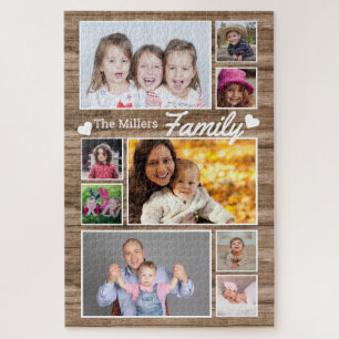 9 Foto Collage Familienaam 1014 Pcs Rustic Wood Legpuzzel