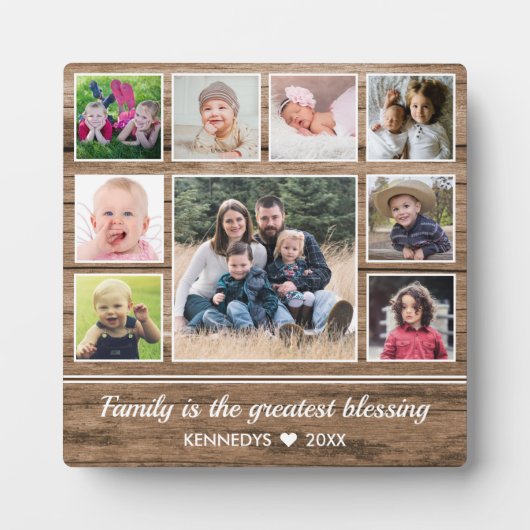 9 Foto Collage Family Quote Rustic Wood Fotoplaat (Voorkant)