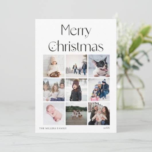 9 foto collage grid elegante kerst Kaart (Staand voorkant)