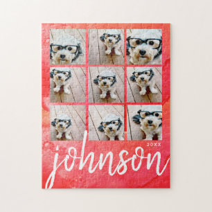 9 Foto Collage - Merry Kerstred Waterverf Legpuzzel