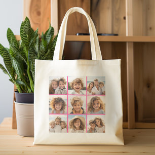 9 Foto Collage met Hot Pink Kleur Tote Bag