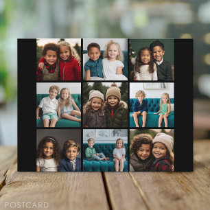 9 foto collage modern raster op zwarte achtergrond briefkaart